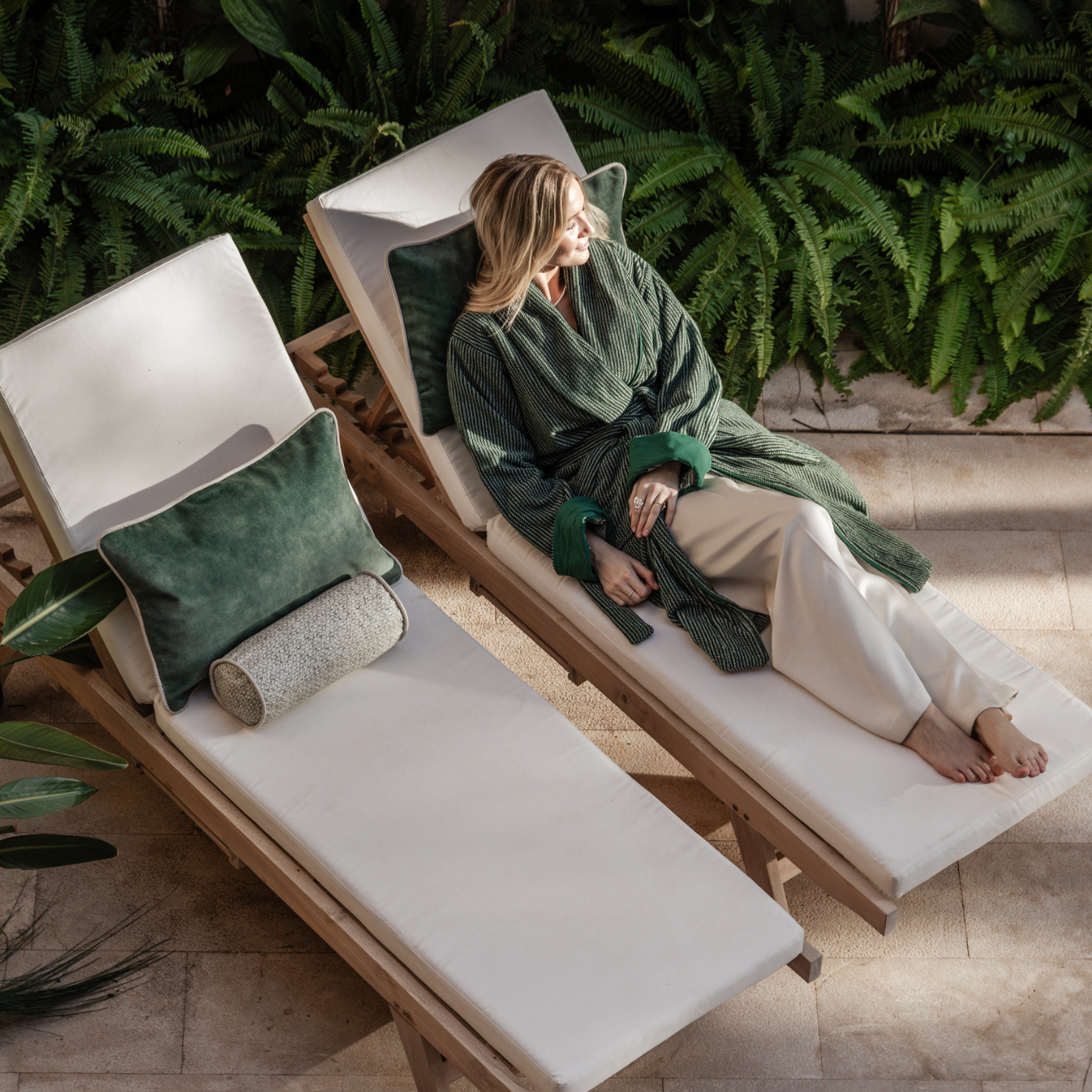The Finca Bathrobe - Striped Juniper Green