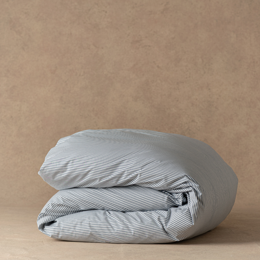 The Large Duvet Cover I Classic Cotton Percale - Striped North Sea Blue