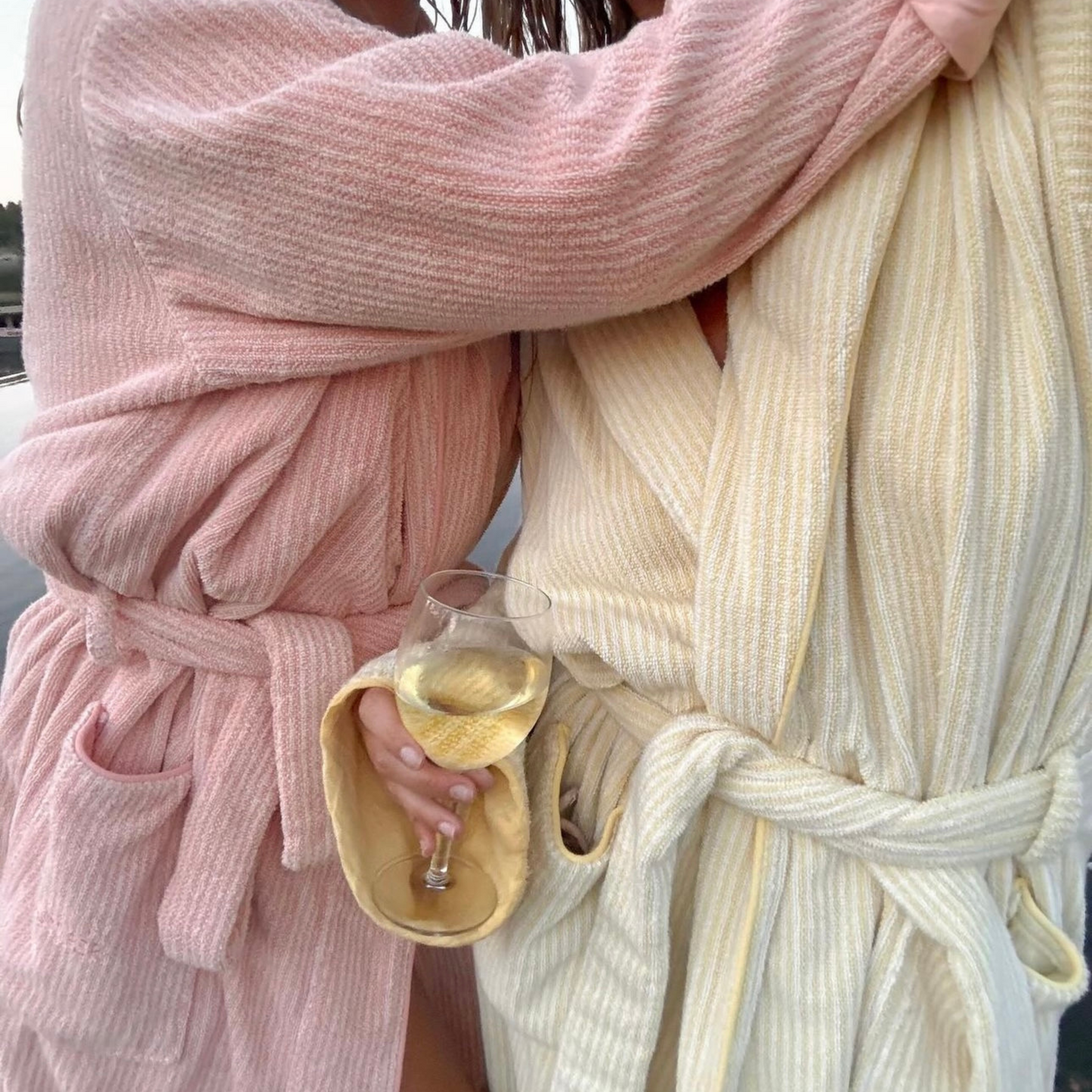 The Finca Bathrobe -  Striped Corral Pink