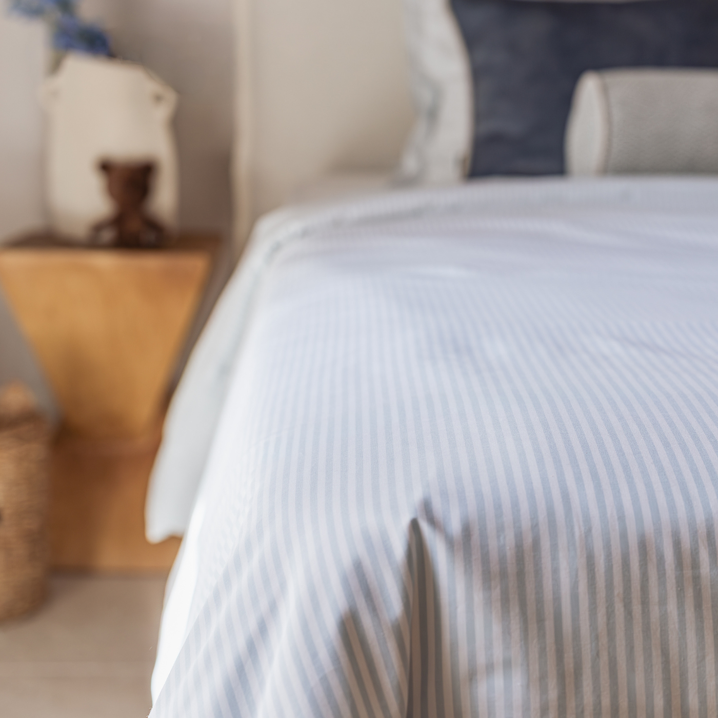 The Single Duvet Cover | Classic Cotton Percale - Striped Sky Blue