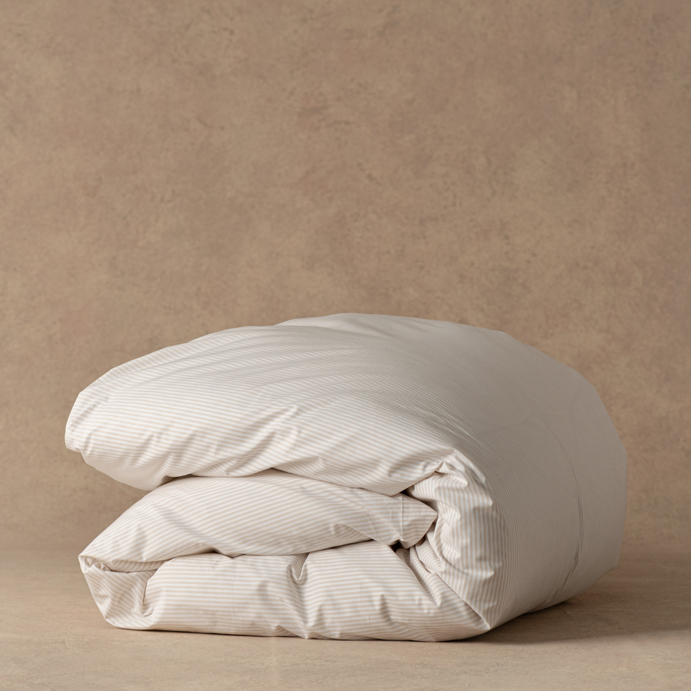 The Large Duvet Cover I Classic Cotton Percale - Striped Beach Sand
