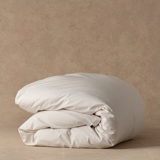 The Large Duvet Cover I Classic Cotton Percale - Striped Beach Sand