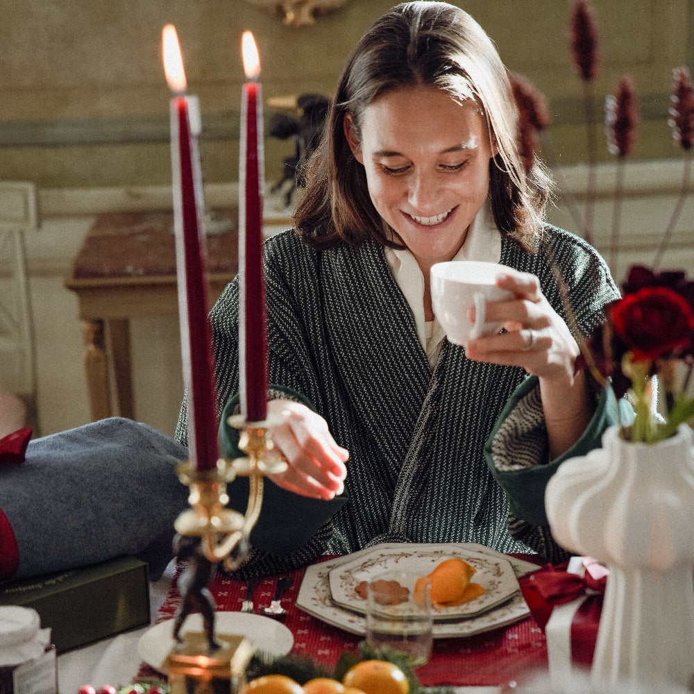 The Finca Bathrobe - Striped Juniper Green