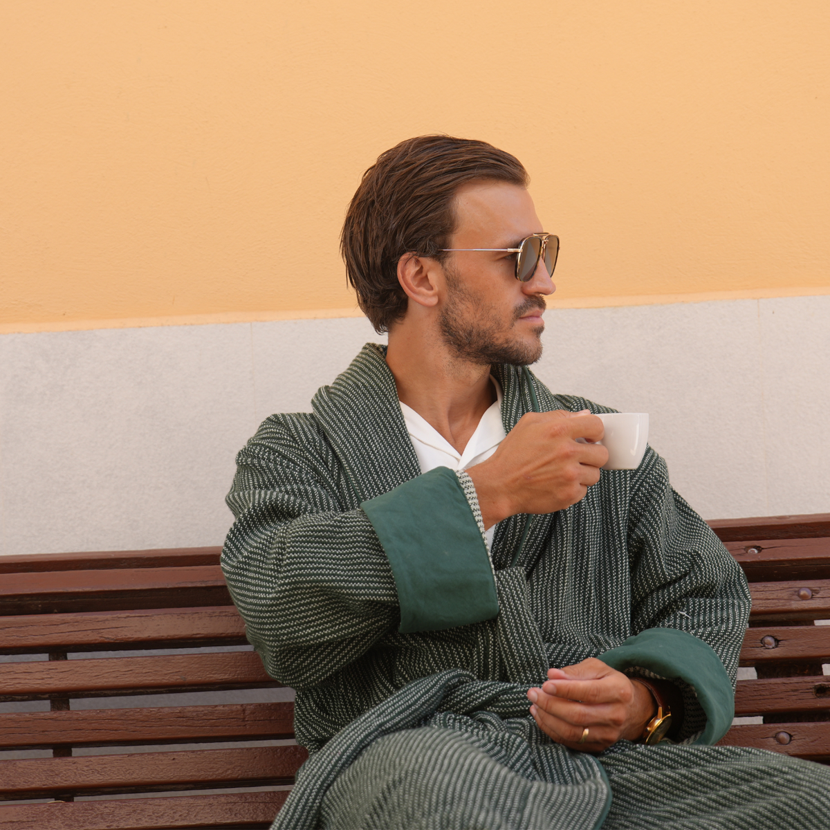 The Finca Bathrobe - Striped Juniper Green