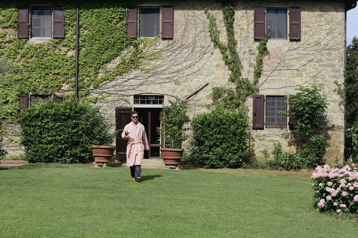 The Finca Bathrobe - Striped Coral Pink