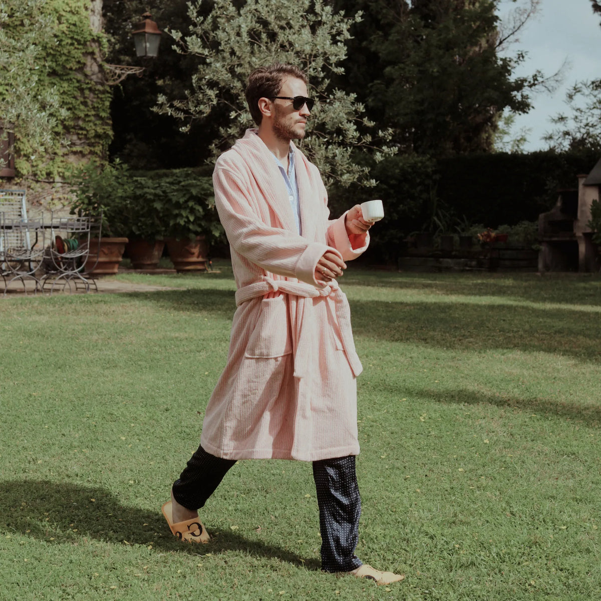 The Finca Bathrobe - Striped Coral Pink