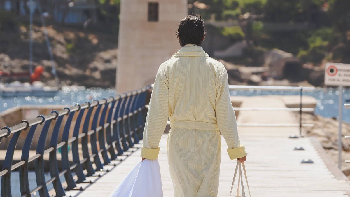 The Finca Bathrobe - Striped Lemon Yellow