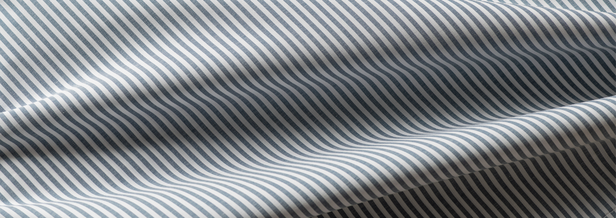 Close-up of Classic Cotton Percale in Striped North Sea Blue