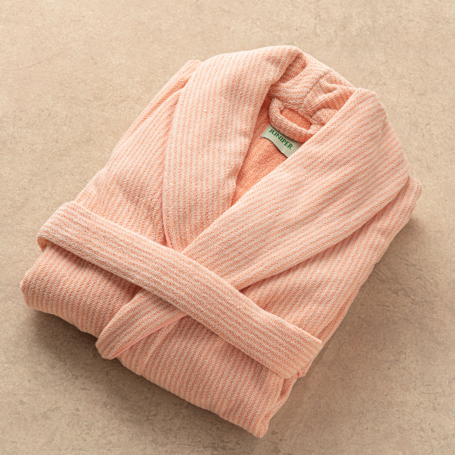 The Finca Bathrobe - Striped Coral Pink