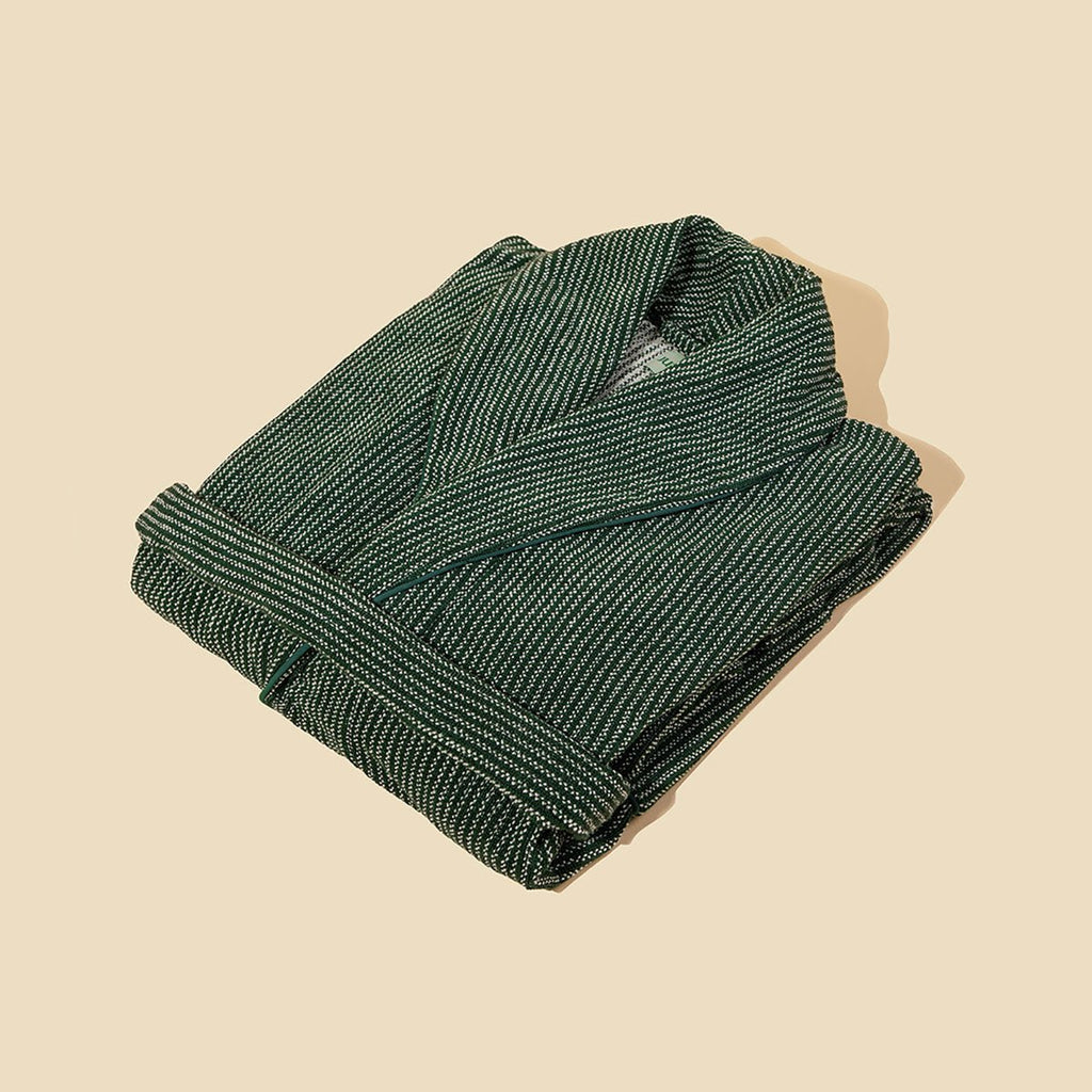 The Finca Bathrobe - Striped Juniper Green - Juniper