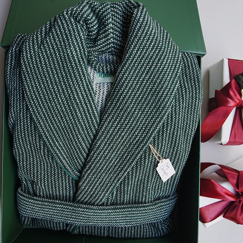 The Finca Bathrobe - Randig Juniper-grön