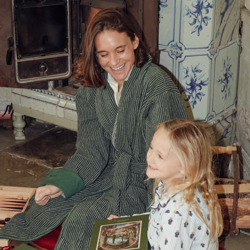 The Finca Bathrobe - Randig Juniper-grön